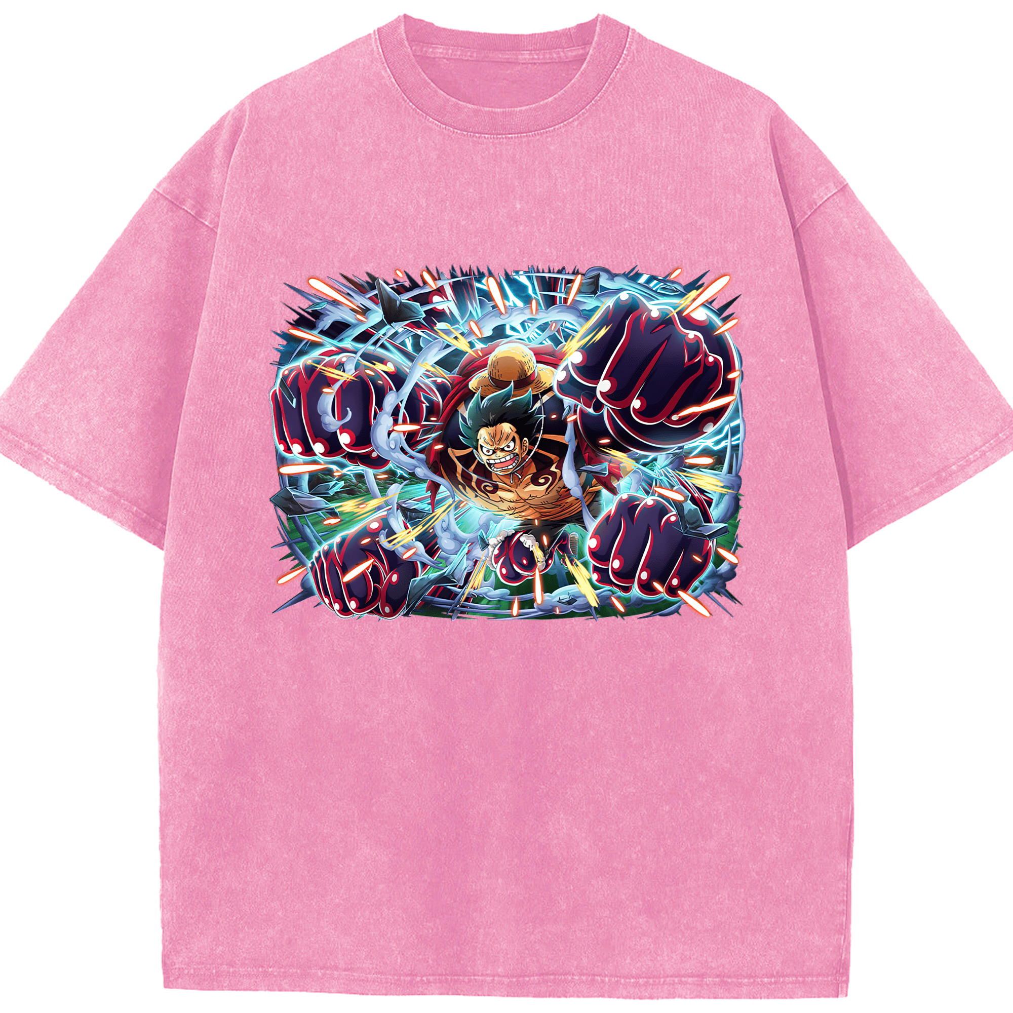 ワンピース モンキー・D・ルフィ ONE PIECE Monkey D. Luffy 綿100% ヴィンテージ風 半袖Tシャツ（フロントプリント）
